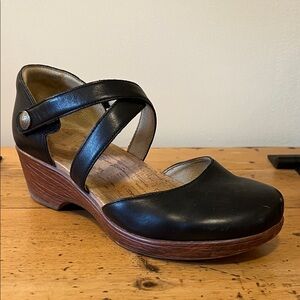 Alegria Black Leather platform clog